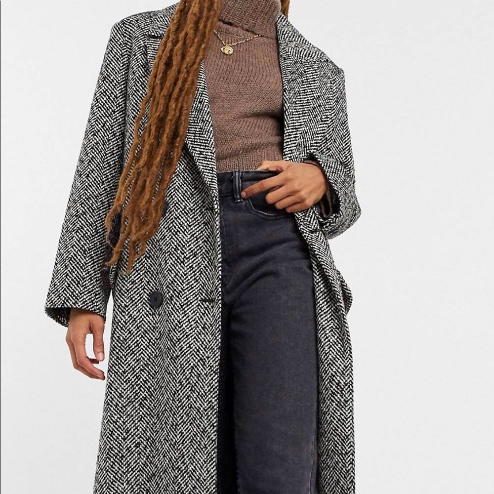ASOS DESIGN herringbone dad coat in mono